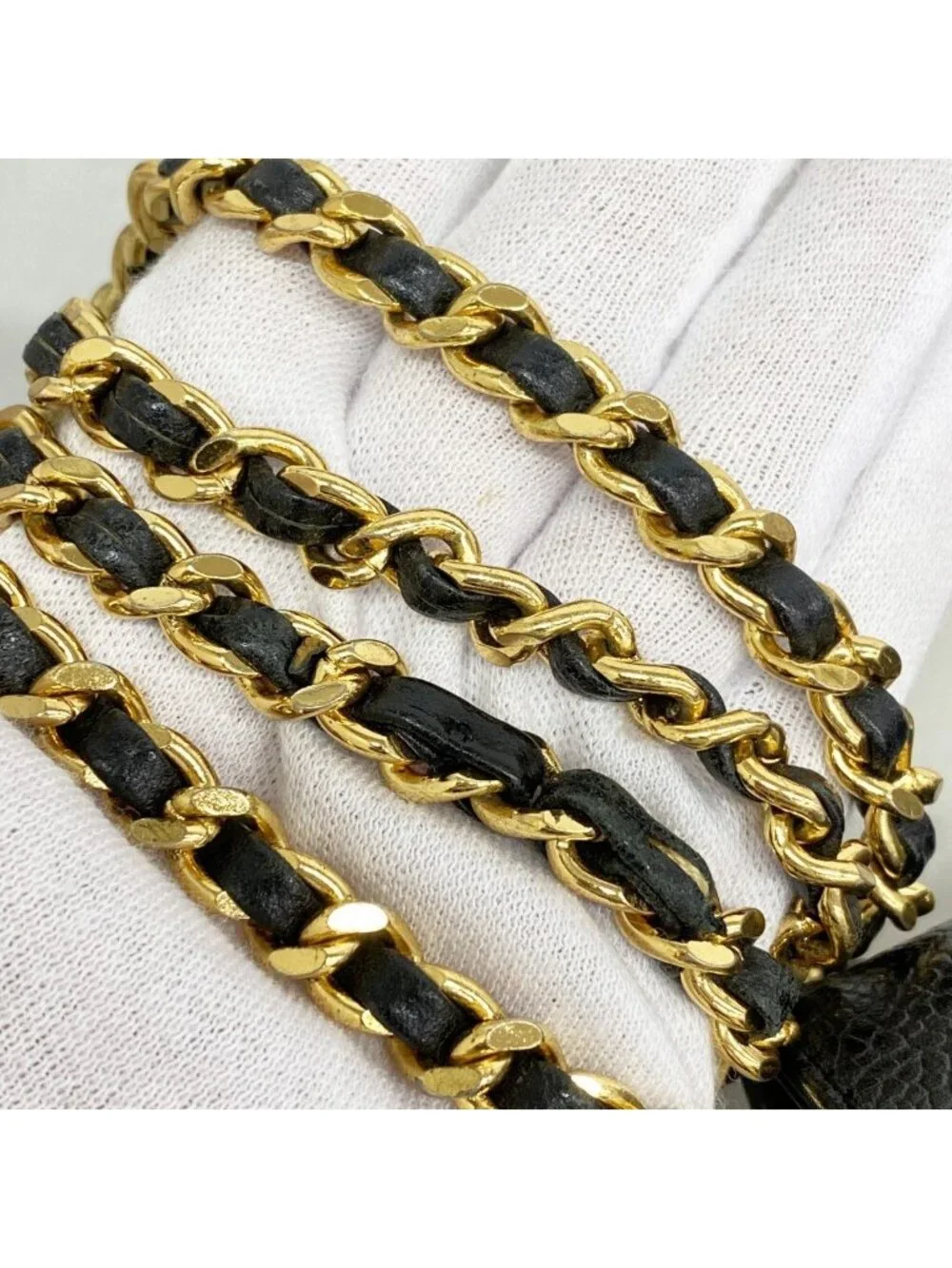 Chanel Shoulder Wallet Caviar Leather Black Gold